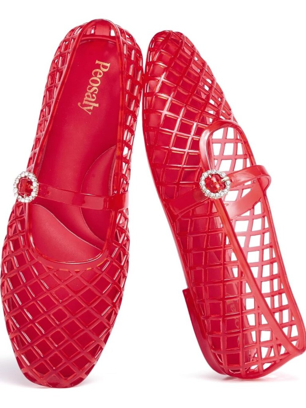Women's Mary Jan Red Comfortable Slip On Pointed Toe Jelly Flats Casual Shoes